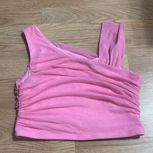 Shein Pink Ruched One Shoulder Crop‎ Top Sleeveless Party Club Size Medium
